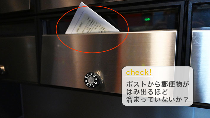 ダイヤル式ポストに郵便物が詰まっている
