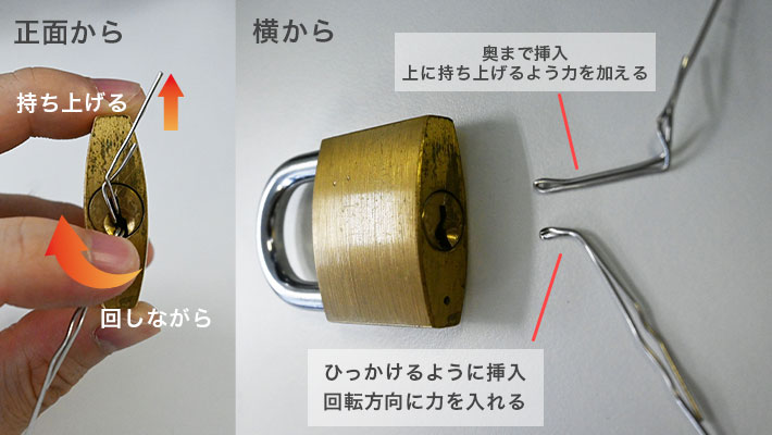 クリップを鍵穴にいれる